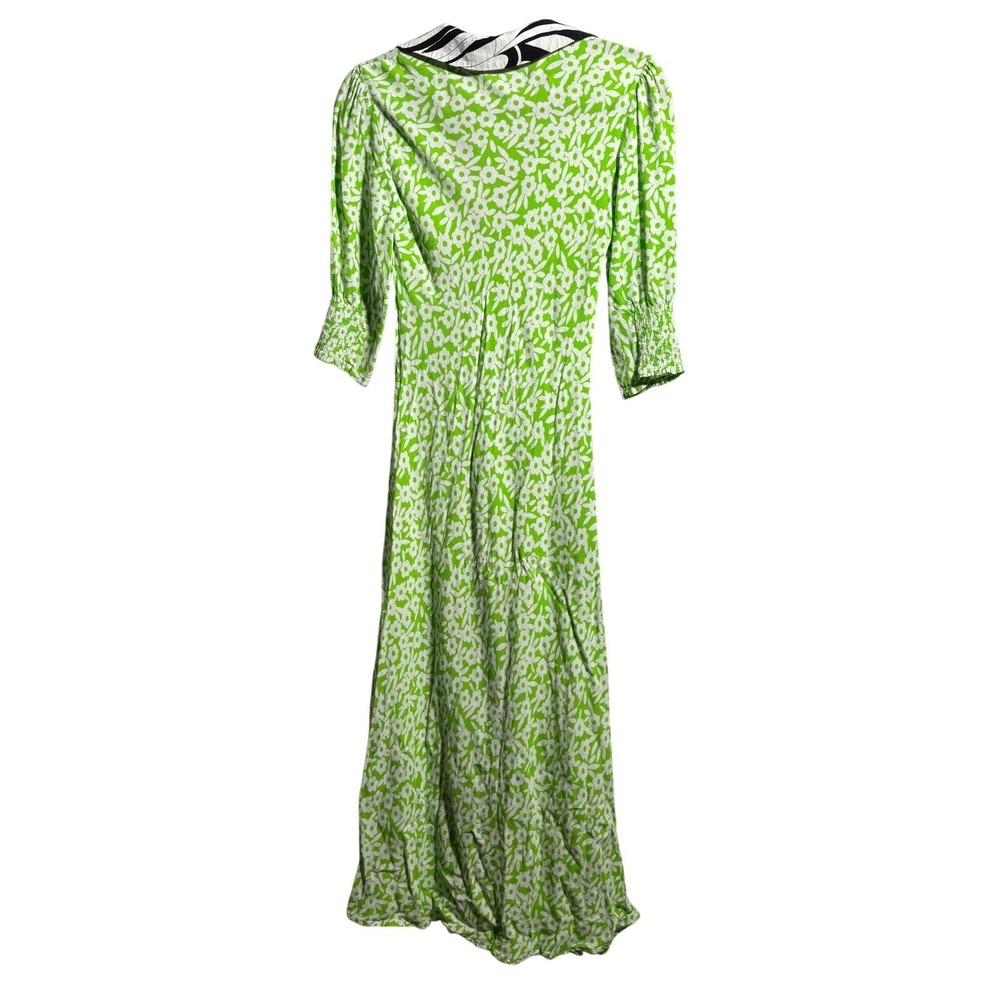 RIXO London Mia Dress Green Retro Micro Floral Swirl Size 2 Shirt Dress - Picture 4 of 11